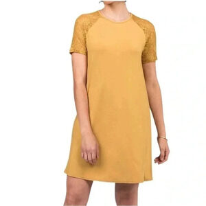 Agnes & Dora Gold Raglan Dress, Deep Gold Color W/Short Lace Sleeves Size Med